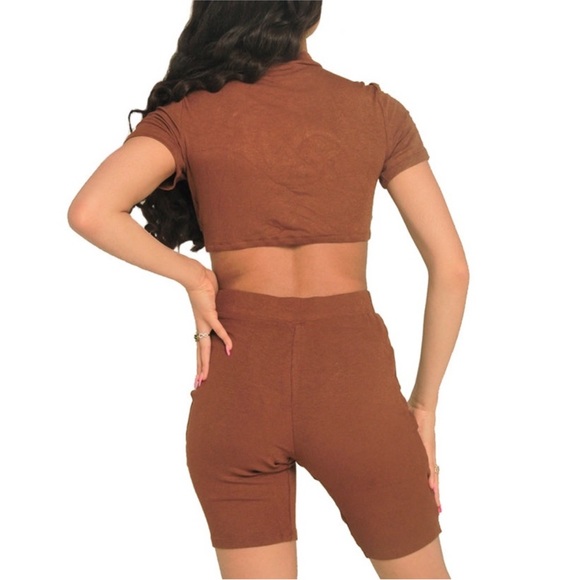 “Cozy Cocoa” Brown Two Piece Matching Short Set - Available in S, M, & L - Picture 4 of 5